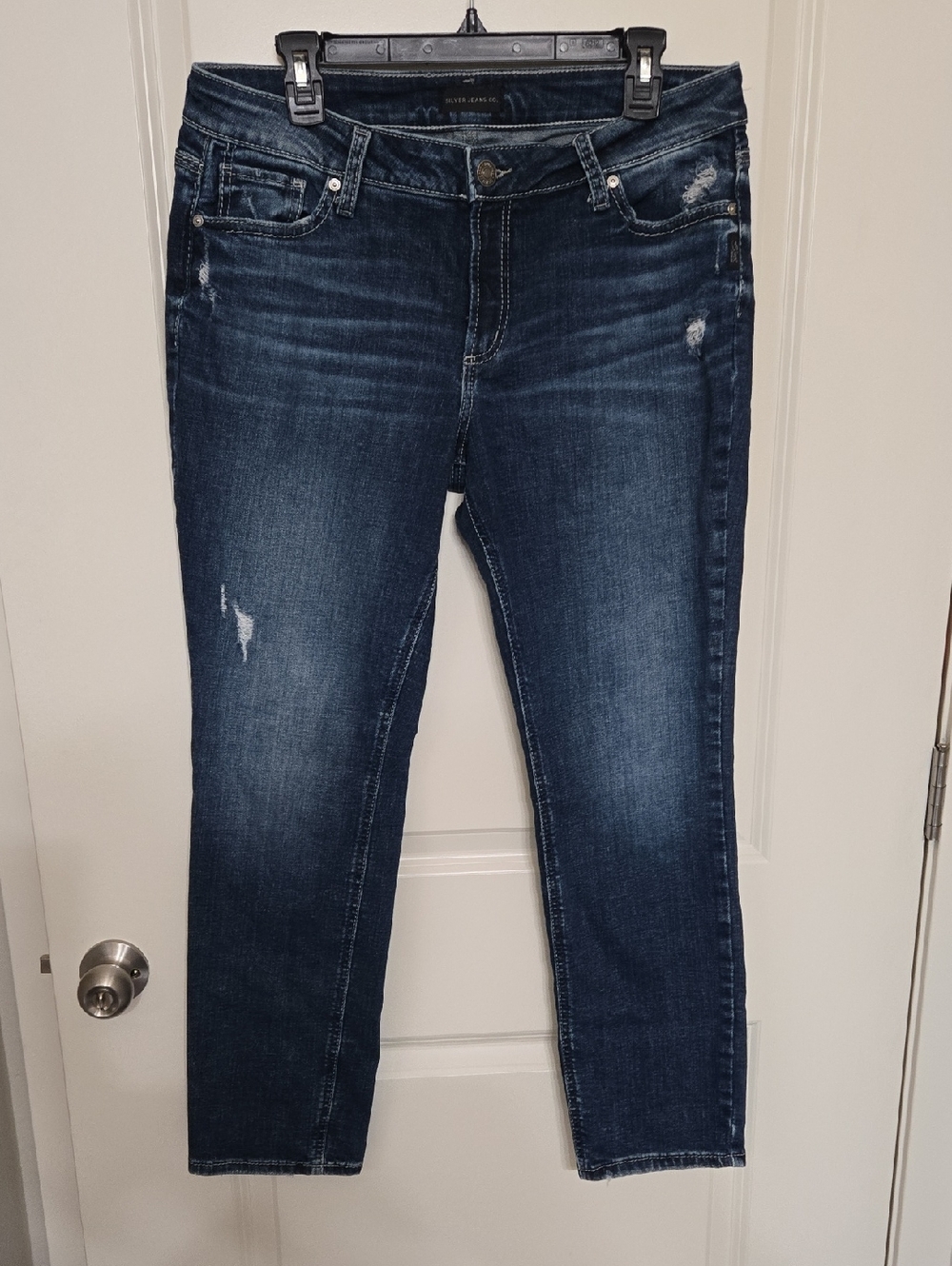 Silver Jeans Women's Dark Blue Skinny Jeans with Light Distress